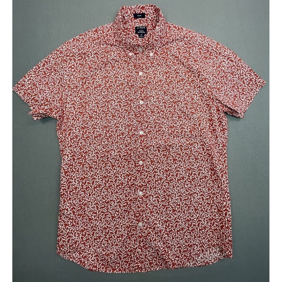 J.CREW Other - J Crew Shirt Mens Medium Orange Red Floral Flex Washed Hawaiian Button Down